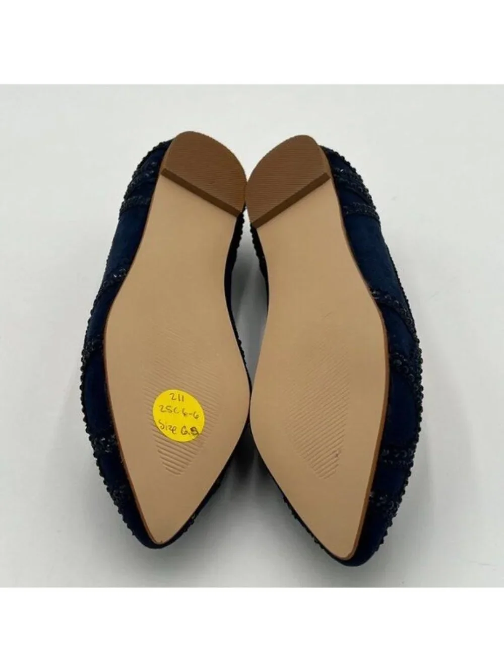 XYD Navy Pointed Toe Rhinestone Flats Mesh Slip On Low Heel Crystal Dress Shoes